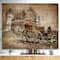 Designart - Medieval Castle with Carriage - Contemporary Print on Natural Pine Wood